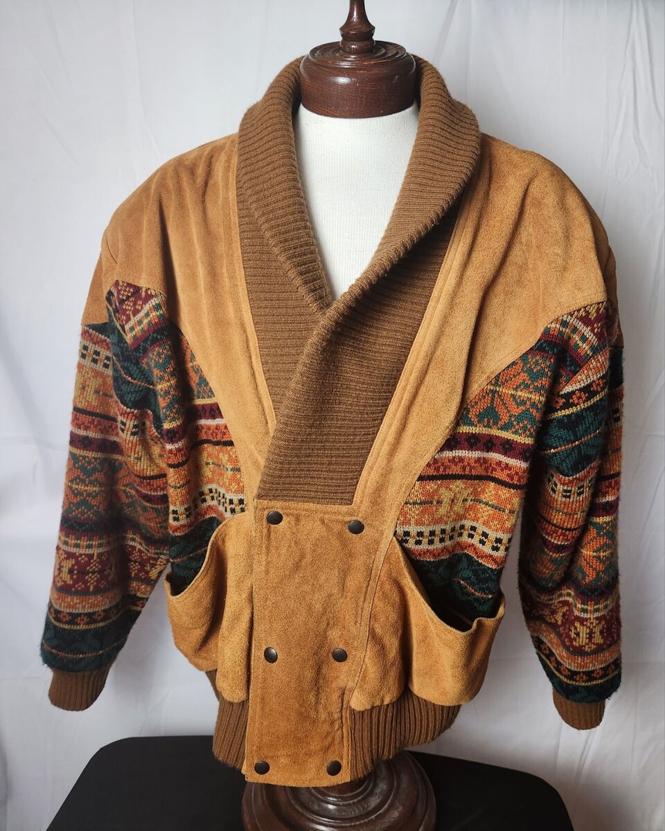 🔥🚨Vintage Hand Made In Turkey Leather Knit Cardigan 🔥🚨Vintage Hand Made In Turkey Leather Knit Cardigan