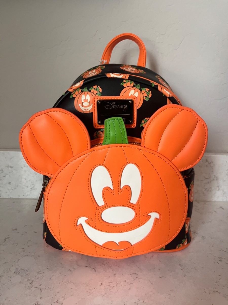 NEW Disney Loungefly Mickey Pumpkin Glow in the Dark Mini Backpack