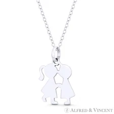 Kissing Boy & Girl Love Celebration Charm 22x14mm Pendant in 925 Sterling Silver