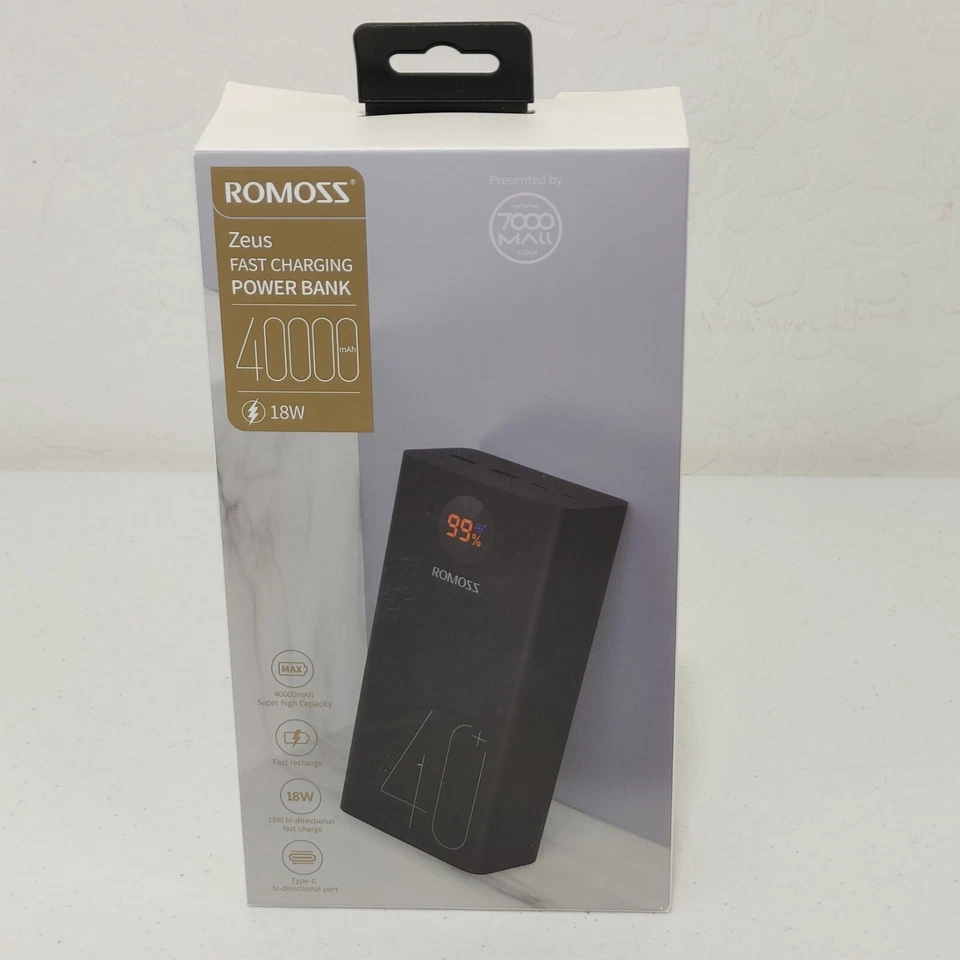 Зарядное устройство портативное для телефона ROMOSS Power Bank, 40 000 мАч 18 Вт с быстрым USB C - Изображение 3 из 4