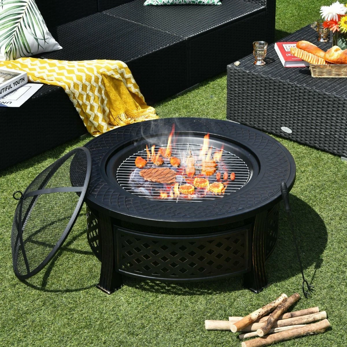 3 in 1 Round Fire Pit Set with BBQ Grill and Rain Cover for Outdoor
Opens in a new window or tab