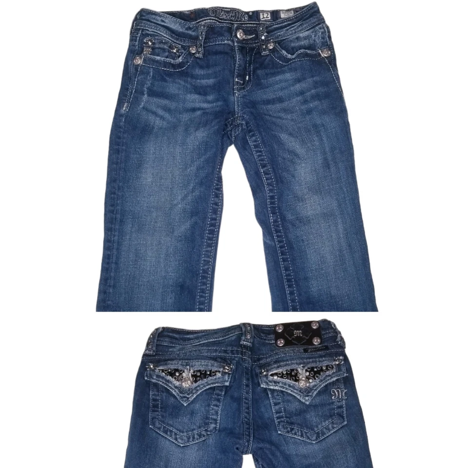 Miss Me 女孩 Capri 牛仔裤 JK6065P 珠宝镶嵌口袋 12 码 — 第 3/4 张图片