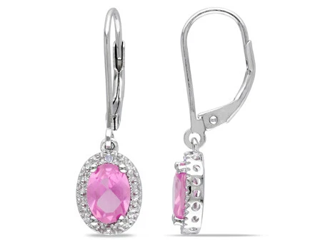 Amour Sterling Silver 2 1/2CT TGW Created Pink Sapphire Diamond Accent Earrings