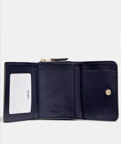 BNT COACH Small Trifold Wallet Midnight Blue Leather F37968 - Picture 2 of 2