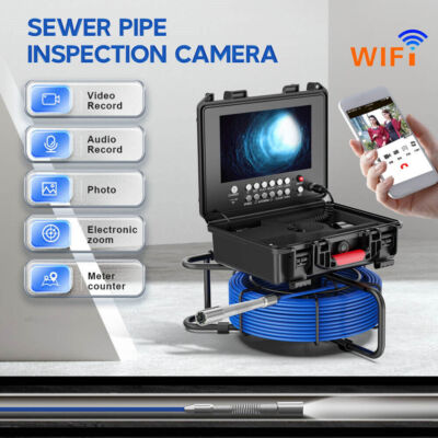 9'' 30M HD WIFI Sewer Camera Pipe Inspection Camera Meter Counter 17mm Video DVR