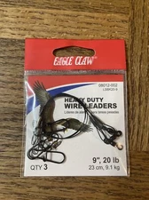 Eagle Claw Heavy Duty Wire Leaders 9” 20 Lb-BRAND NEW-SHIPS SAME BUSINESS DAY 