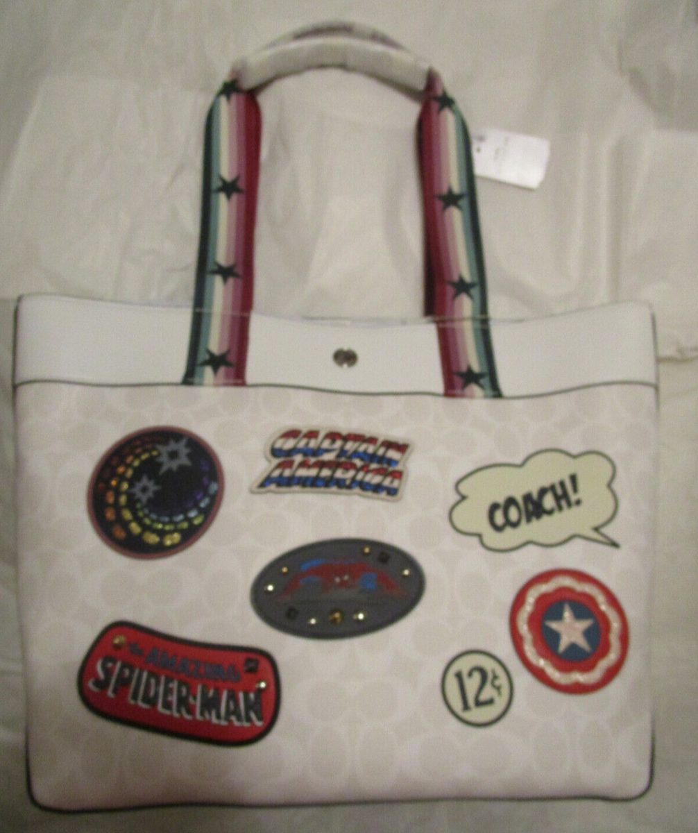 Coach x Marvel Large Tote Bag Stud Spider-Man Captain America *new