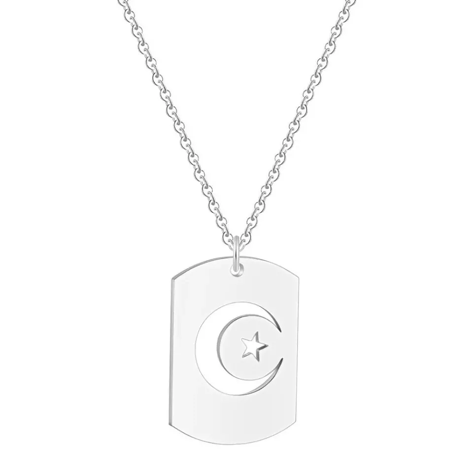 Silver Moon Crescent Star Necklace Turkey Turkish Symbol Tag