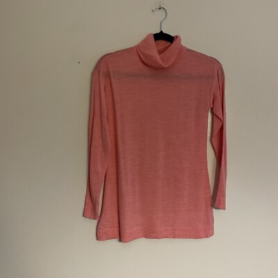 Talbots Women SP Pink Coral Pure Merino Wool Pullover Turtleneck Tunic Sweater