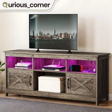 TV Stand Console Cabinet with Power Outlets Open Shelves LED for 32 to 65 in TVs