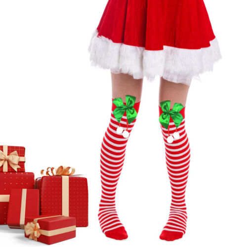 Fashion Over-the-knee Striped Christmas Socks Girls Women Thigh High Long Socks