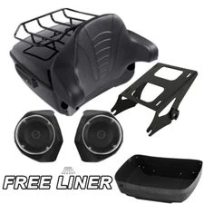 Black King Pack Trunk Rack Backrest Speakers For Harley Touring Road Glide 14-25