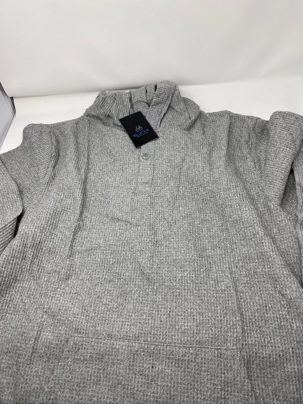 BLUE ICE MEN'S WAFFLE KNIT THERMAL HENLEY HOODIE - SIZE: 2XL - HEATHER GRAY