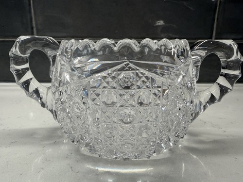 Amerikanisches Brillant Harvard Schliff Milchkännchen & Zucker Set, Antik Huntley Empire Royal - Bild 2 von 10