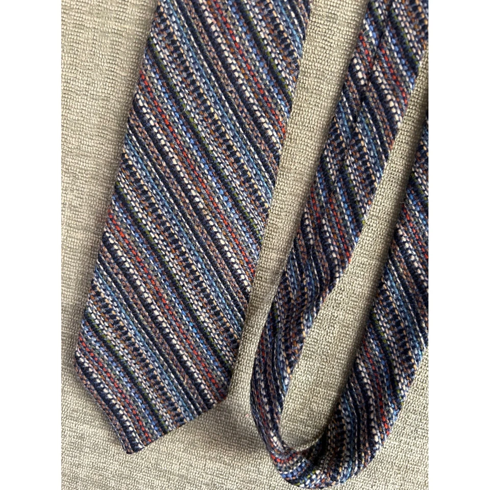 Corbata vintage irlandesa de tweed pura lana multicolor diagonal a rayas Foto 4 de 4