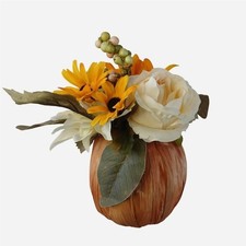 Autumn Harvest Faux Floral Pumpkin Vase Arrangement Table Decor Thanksgiving