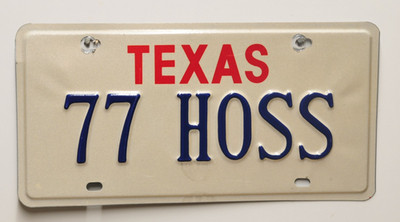 Vintage Vanity Texas Passenger License Plate ''77 HOSS'' Heavy Galvanized ''GC''