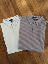 Peter Millar Crown Crafted XL Men's Polo Shirts Short Sleeve Blue Striped Solid