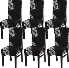 6 Fundas Para Sillas De Comedor Negras Decorativos Elastica Forros Set En Ofert