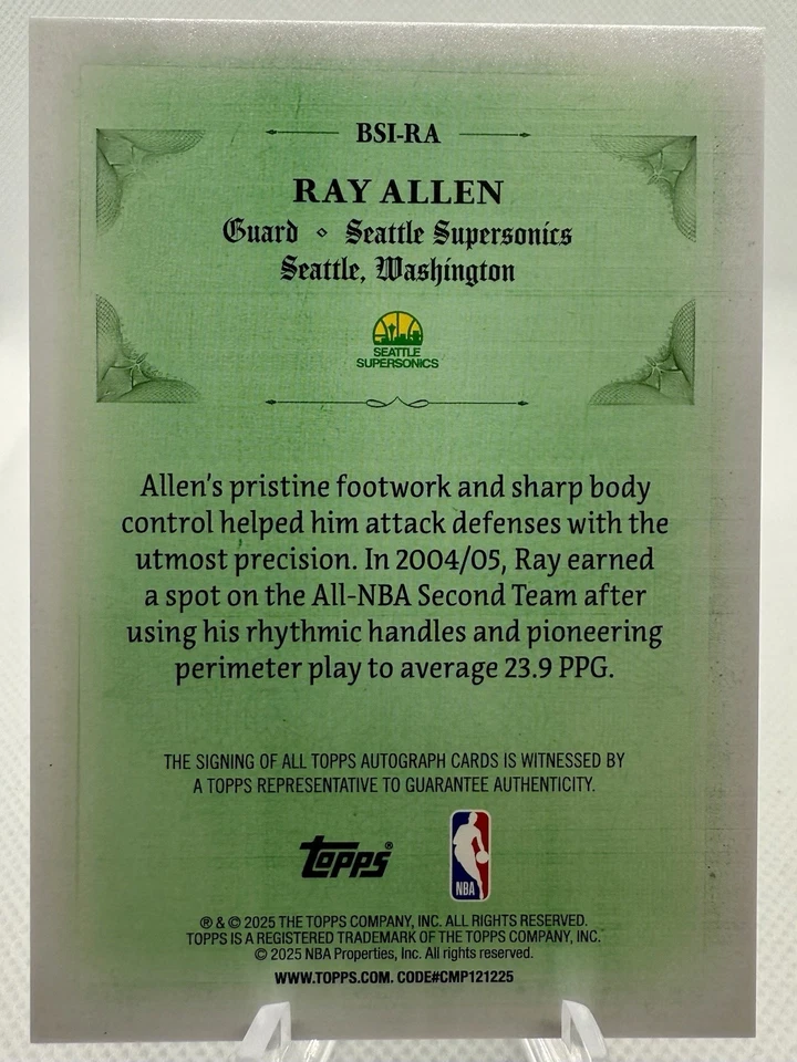 ⭐️雷·艾伦签名 Topps 签名未拆封西雅图 SuperSonics SSP 名人堂亲笔签名🔥 — 第 3/3 张图片