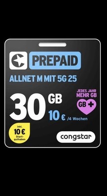 Congstar Prepaid Handy SIM Karte 10 Guthaben