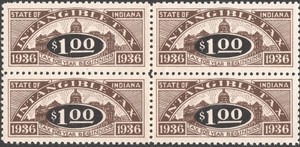 SRS IN D30 $1.00 Indiana Intangible Tax Revenue Block of Four (1936) MNH