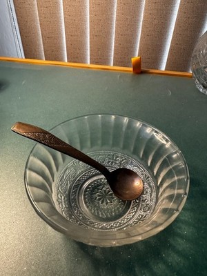 Vintage Etched Crystal Sugar Bowl with Spoon