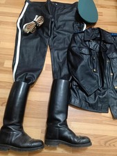 POLICE BREECHES LEATHER PANTS WITH WHITE STRIPES