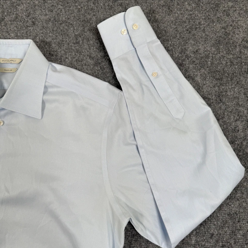 Suitsupply Dress Shirt 16.5/42 Light Blue Traveller Slim Fit Cotton Flaw Men's - Image 3 of 4