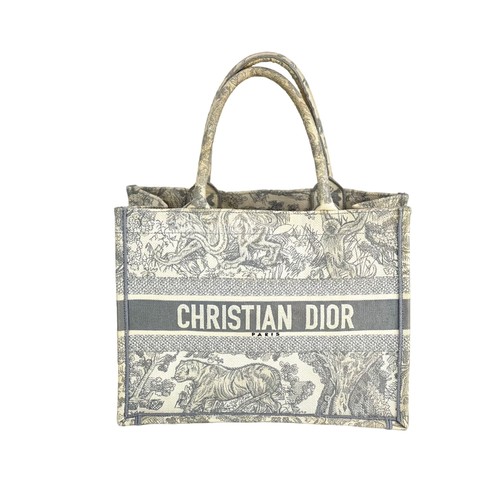 Christian Dior Medium Dior Book Gray Embroidery Tote Women White One Size
