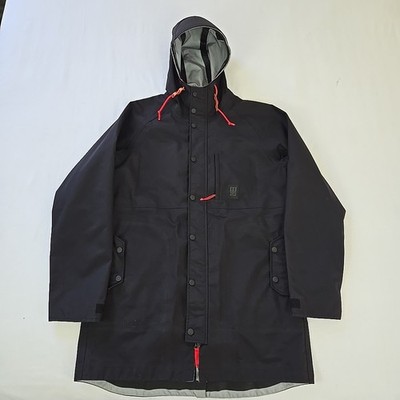 Topo Designs 3L Trench Coat Hooded Rain Jacket Black Men's M Mid Length Full Zip