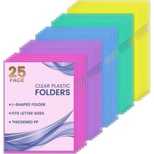 Clear Plastic Document Folders 25 Pack, Letter Size Poly Project Pockets with 5