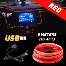 16.4FT Red Car Interior Atmosphere Wire Strip Light LED Decor Lamp Accessories