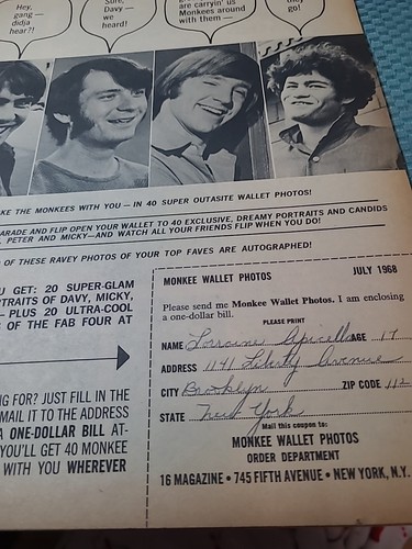 16 MAGAZINE July '68 COWSILLS Sajid MONKEES Jim Morrison Davy Jones!!!!! - Picture 4 of 9