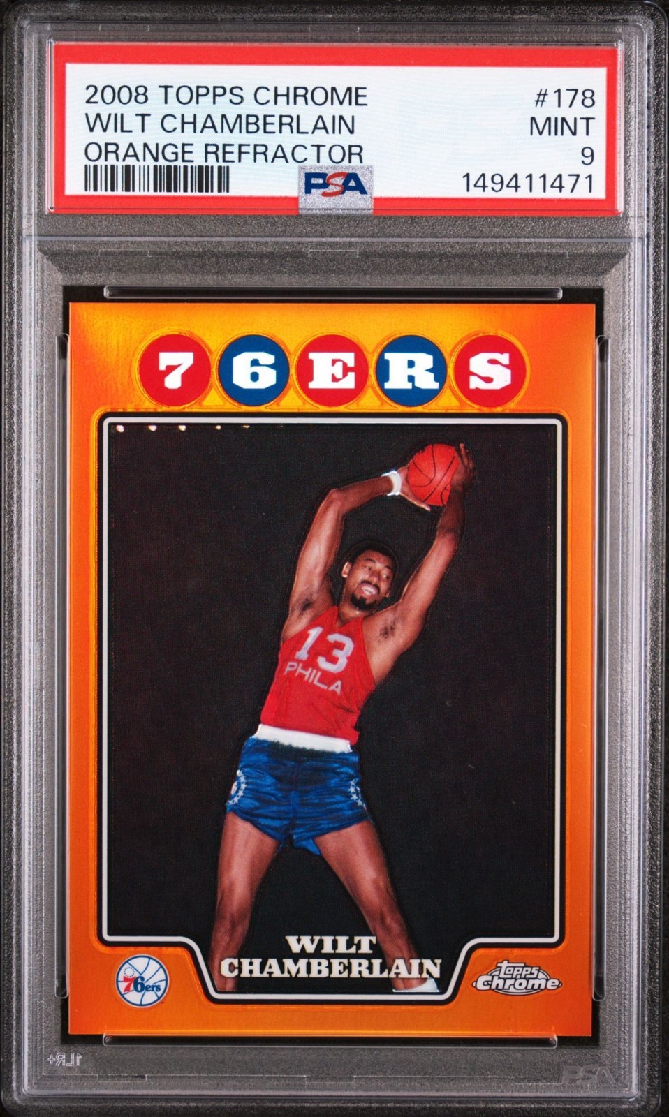 2008-09 Topps Chrome - Wilt Chamberlain #178 Orange Refractor /499 PSA 9 HOF