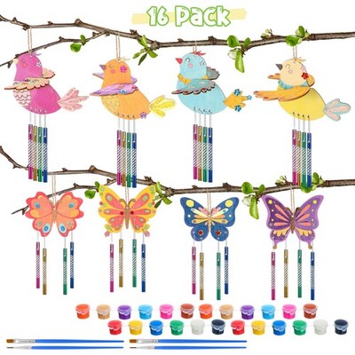 16 Pack DIY Wind Chime Kit for 5.9'' Wooden Bird Butterfly Wind Chime Set wit...