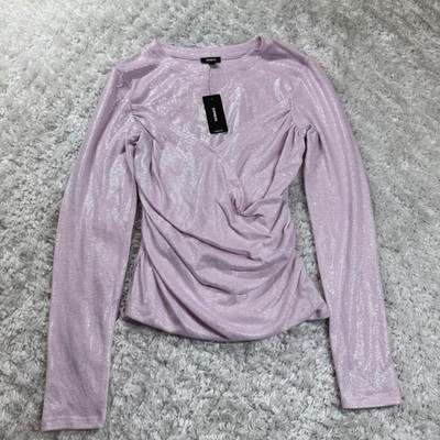 NWT Express Blouse Women's XS Long Sleeve Ruched Shimmery Pink Sparkle Party