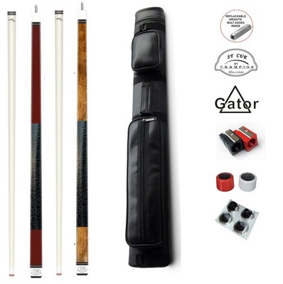 Combo deal! Champion  pool cue 11.75mm,  ST Brown cue 13mm,  2X3 Pool Case set