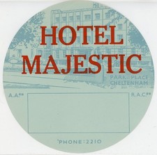 Hotel Majestic Park Place Cheltenham England UK Vintage Luggage Label British