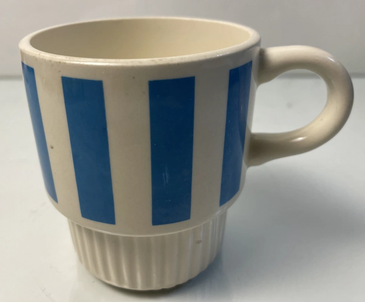 Vintage Made in USA Blue Stripe Ceramic Coffee Mug Mid‑Century