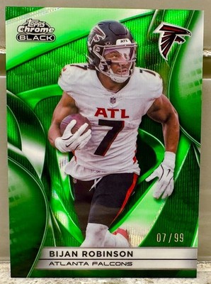 JERSEY NUMBER MATCH! 2025 Topps Chrome Black Bijan Robinson Green Wave 7/99! ATL