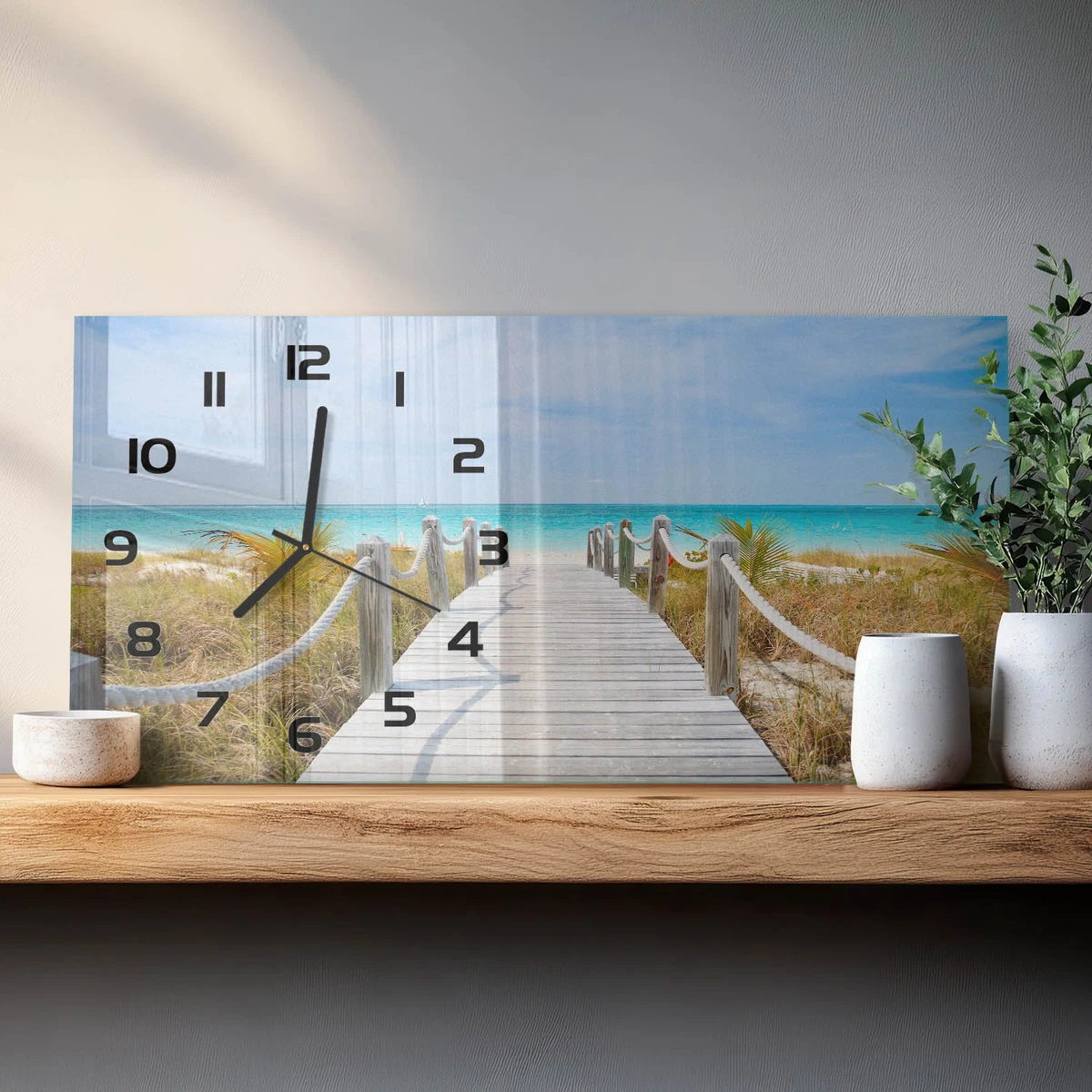 Reloj de Pared Rectangular Cristal Decorativo Premium Camino a la Playa 60x30 cm