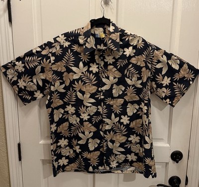 Men s Half Moon Bay Hawaiian Shirt Tropical Leaf Button Up Aloha Size L Large