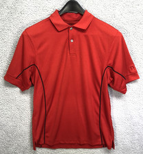 PGA Tour Golf Polo Mens Medium Red Short Sleeve Polyester Black Trim Activewear