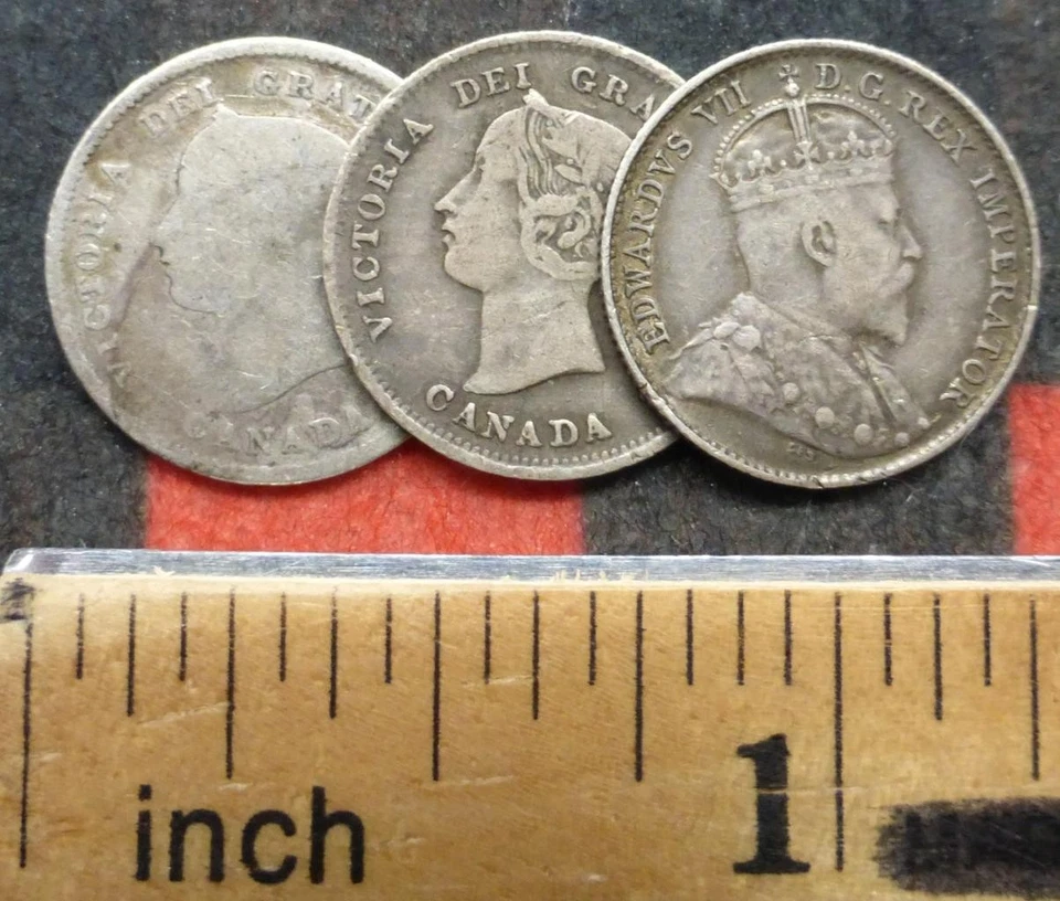 3 Canadian Sterling Silver 5-Cent Coins, 3 Canada Coins, 1891, 1899, 1906 - Image 4 of 4