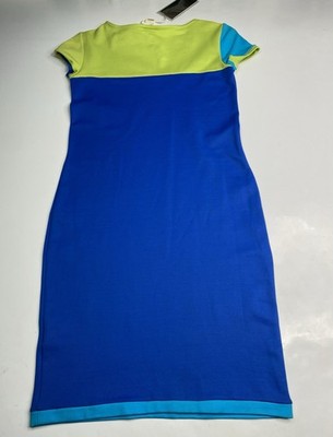 VTG NWT Versus Gianni Versace Lime Green Blue Mini Stretch Dress Sz 32/46 US 12