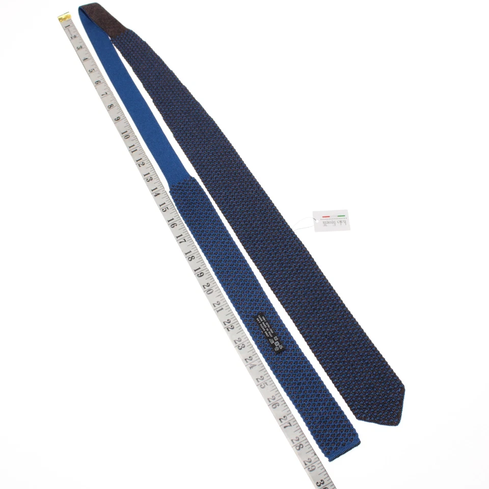 Corbata de punto Italo Ferretti nueva con etiquetas en marrón y azul 100 % seda hecha en Italia Foto 3 de 4