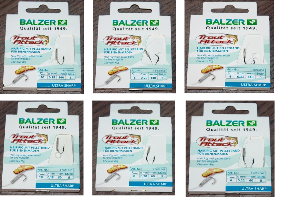 Balzer Bienenmaden Hair Rigs 60cm / 140cm Gr.6 Gr.8 Gr.10 0,18mm 0,20mm 0,22mm