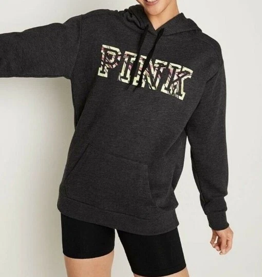 WOMENS VICTORIAS SECRET PINK HOODIE Campus SWEATSHIRT LONG SLEEVE SMALL S ^
