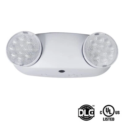 LED Emergency Light Fixtures Adjustable Double Heads Lamp w/Battery Backup UL